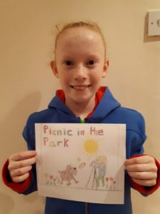 Winnie with the winning Alvechurch Picnic in the Park 2019 logo 